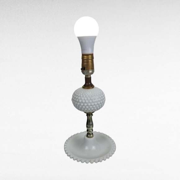 Vintage Milk Glass Hobnail Lamp, No Shade - Picture 1 of 8